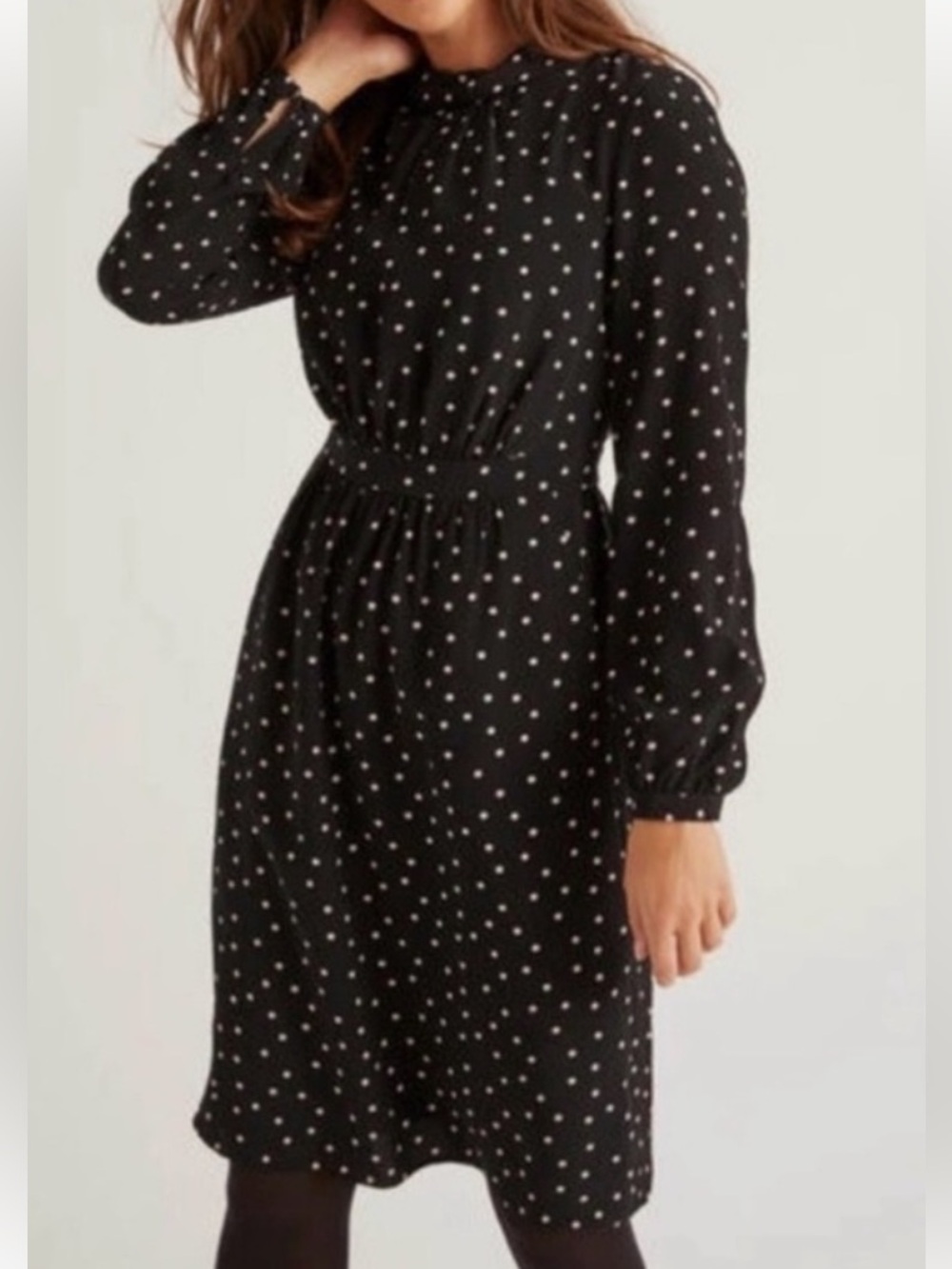 Boden Black Long Sleeve Polka Dot Dress